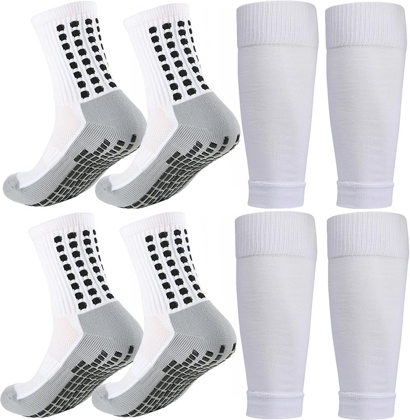 KMOLY 1 Set Kids Grip Soccer Socks and Shin Guard Sleeves for Age 7-14 Youth Boys Children Football Basketball Training - Image 1